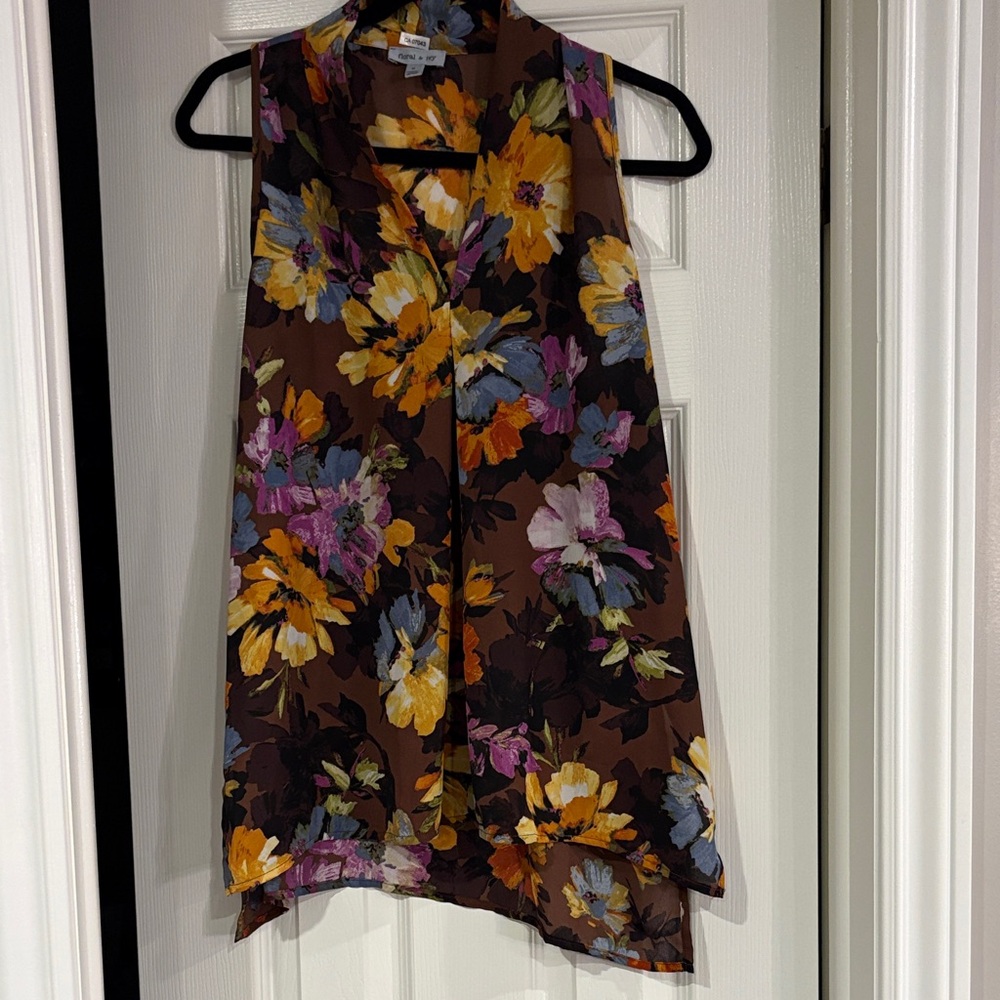 Floral and Ivy Sleeveless Blouse Tunic Length